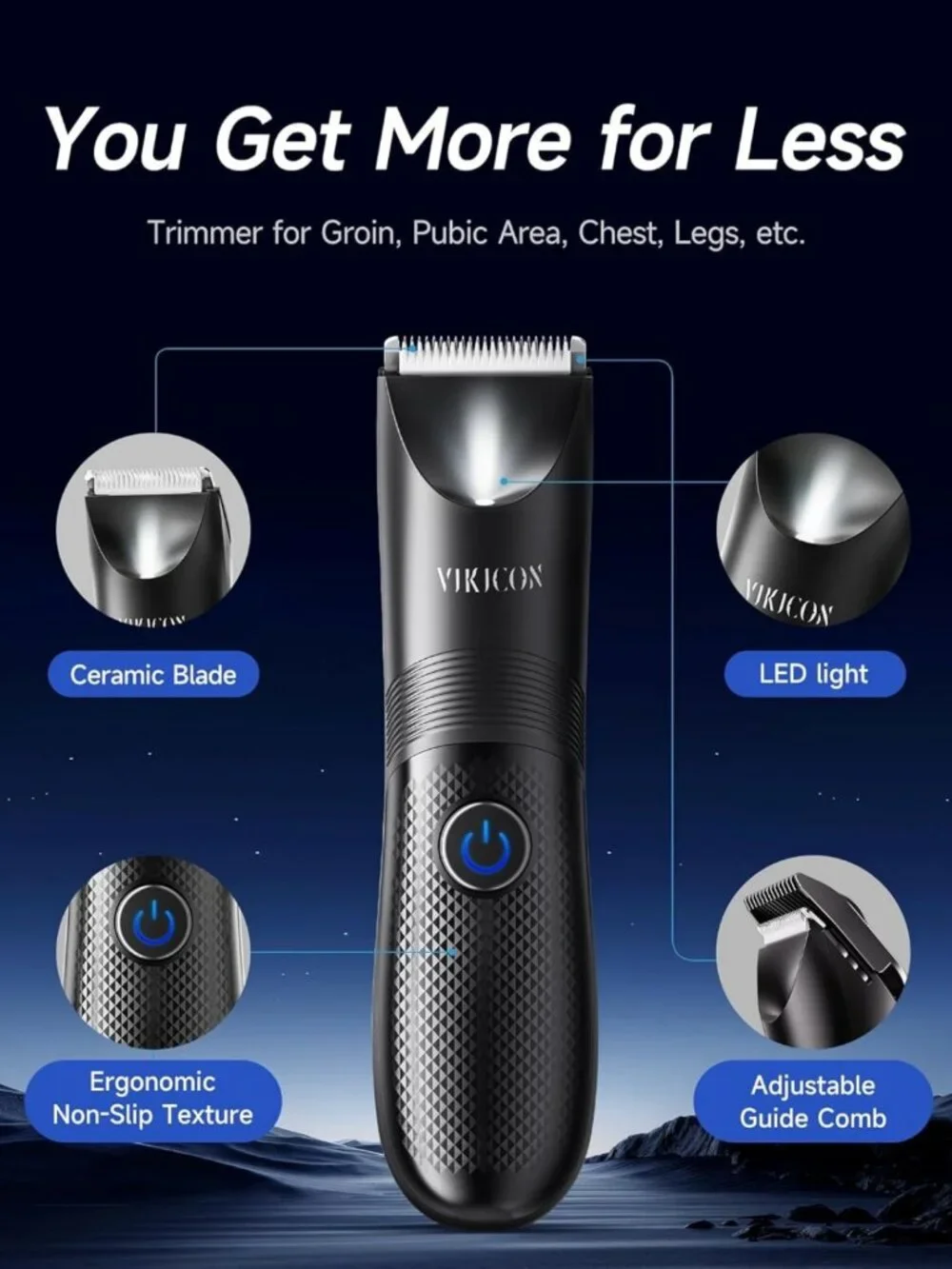 Men's Electric Trimmer - No Nicks, Waterproof Groomer for Body Hair Removal